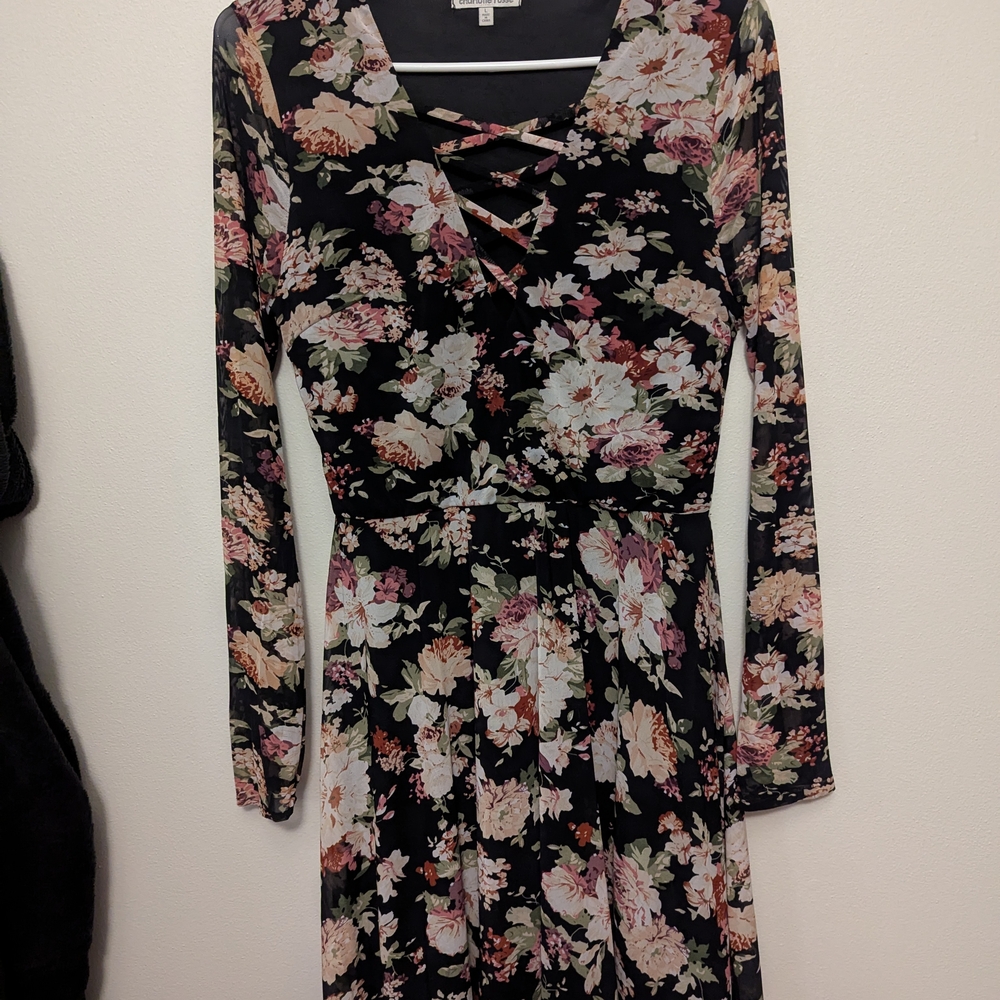 Charlotte Rusee Pink and Tan Ruched Wrap Long Sleeve Dress Size Large